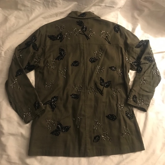 EUC size S military army beaded floral felt foliage jacket shirt top - Picture 4 of 11